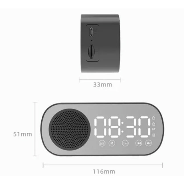 Alarm Klok Speaker - Spiegel FM Radio LED Snooze Wekker - Zwart