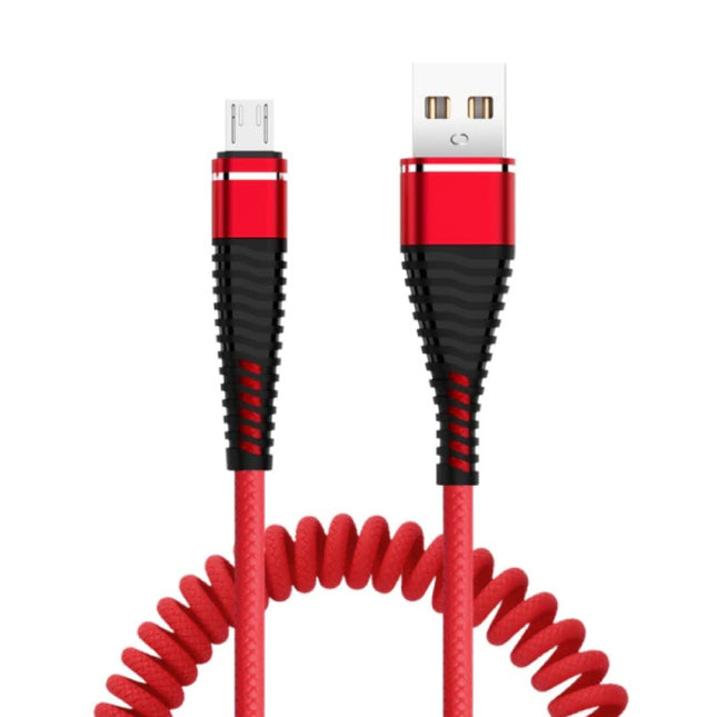 Gekrulde Oplaadkabel voor Micro-USB - 2A Spiraal Veer Datakabel 1.2 Meter Oplader Kabel Rood