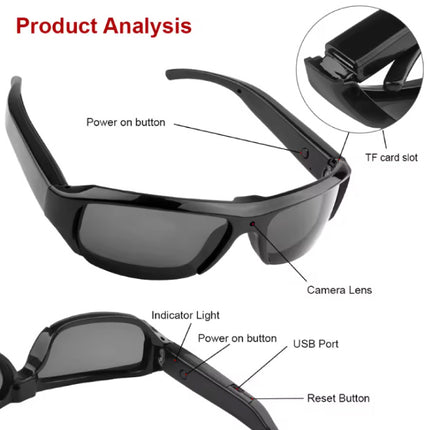 Zonnebril Camcorder - Camera DVR Video Recorder Glasses HD 1080p  - Zwart