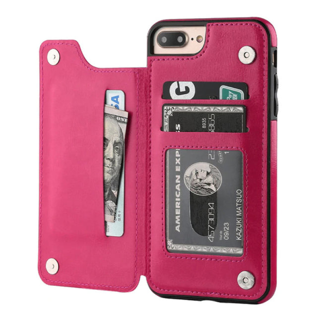 Retro iPhone 12 Leren Flip Case Portefeuille - Wallet Cover Cas Hoesje Roze