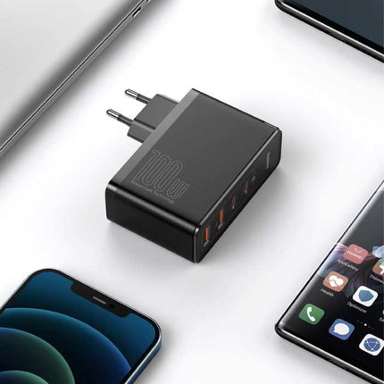 100W Stekkerlader - Quad Port PD / Quick Charge 3.0 - GaN Power Delivery USB Fast Charge - Oplader Muur Wallcharger AC Thuislader Adapter Zwart