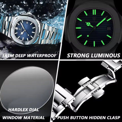 Luxe Zakelijk Horloge voor Heren - Waterdicht Kwarts Uurwerk Roestvrij Staal - Zilver Groen
