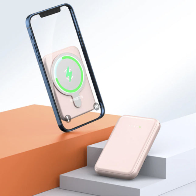 10.000mAh Mini Magnetische Qi Powerbank voor Mobiele Telefoons - PD Poort Draadloos Noodaccu Batterij Accu Roze