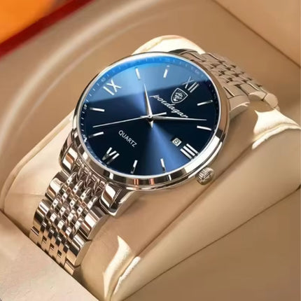 Luxe Sport Kwarts Horloge - 3 Bar Waterdicht Lichtgevend Herenhorloge Roestvrij Staal - Zilver Blauw