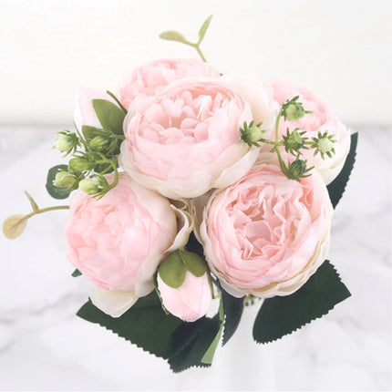 Kunst Boeket - Zijden Rozen Roos Bloemen Luxe Boeketten Decor Ornament Roze