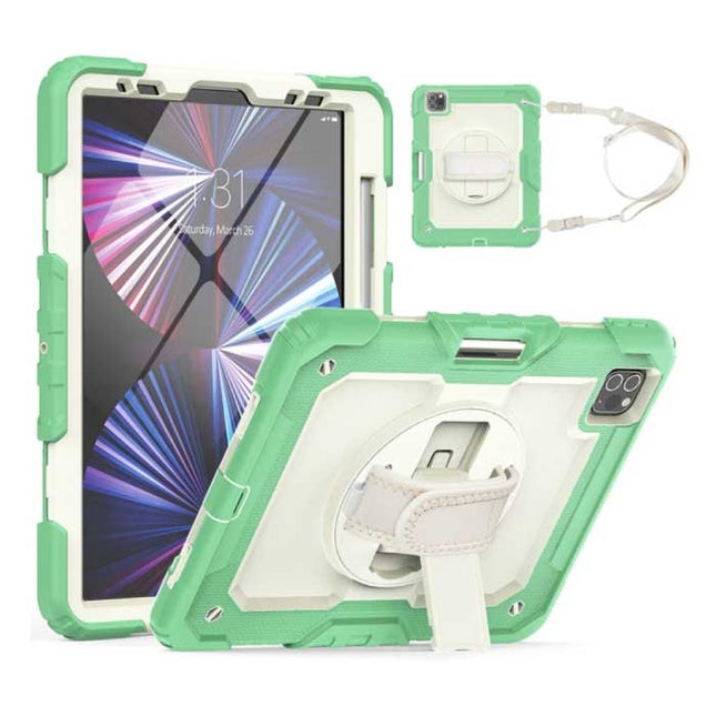 Armor Hoesje voor iPad Pro 12.9" (2021) met Kickstand / Polsband / Pennenhouder - Heavy Duty Cover Case Groen