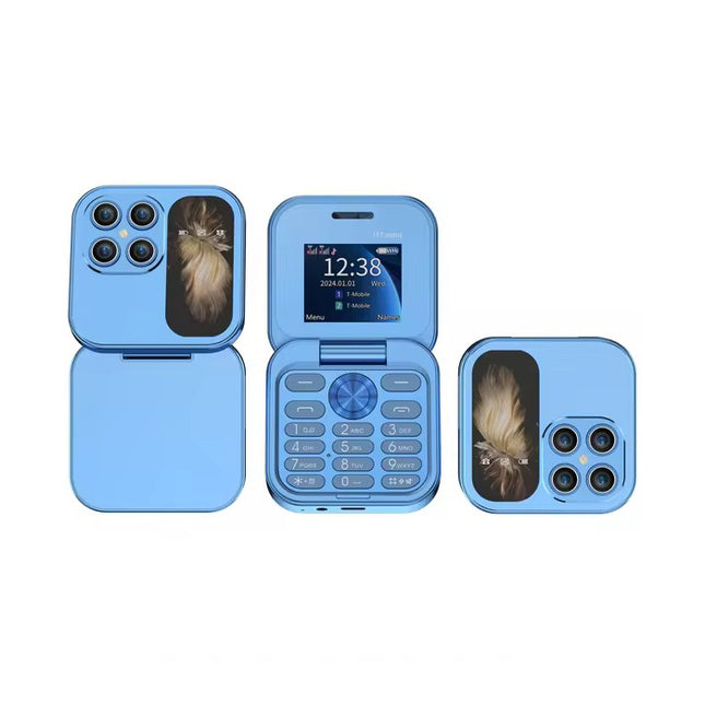 I17 Mini Vouwbare Telefoon - 1.77 inch HD Scherm - Dual SIM - 1000mAh Batterij - Blauw
