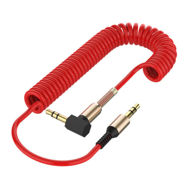 Gekrulde 3.5mm AUX Kabel Verguld Spiraal Audio Jack 1.5 Meter - Rood