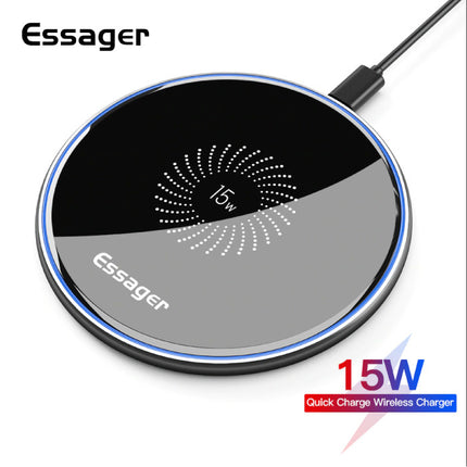 15W Qi Universele Draadloze Oplader - 2A Snelladen Wireless Charging Pad Zwart