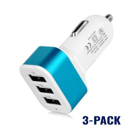 3-Pack High Speed 3-Port Autolader/Carcharger Blauw