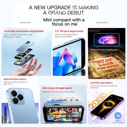 XS16 Mini Smartphone - 2 GB RAM - 16 GB Opslag - 5 MP Camera - 2000mAh Batterij - Zwart