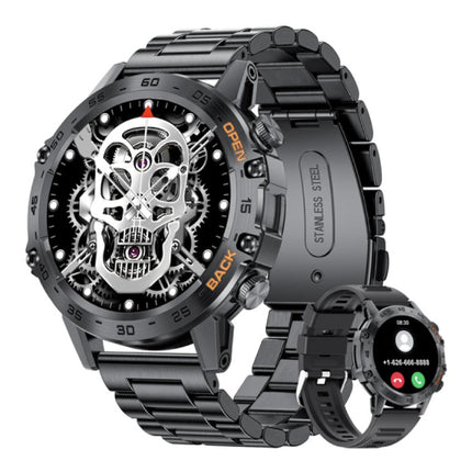 Smartwatch - Gezondheid Monitor Sport Tracker Horloge iOS Android - Staal Bandje - Zwart