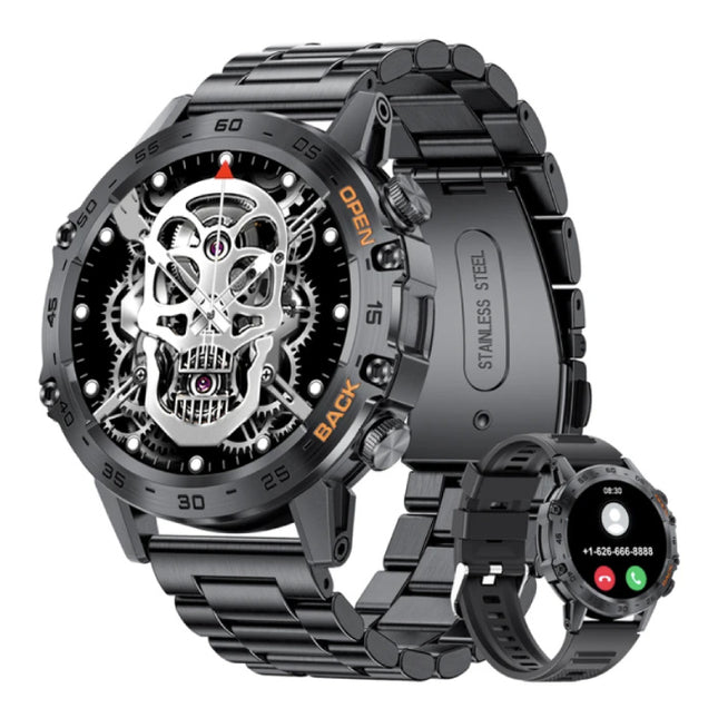 Smartwatch - Gezondheid Monitor Sport Tracker Horloge iOS Android - Staal Bandje - Zwart