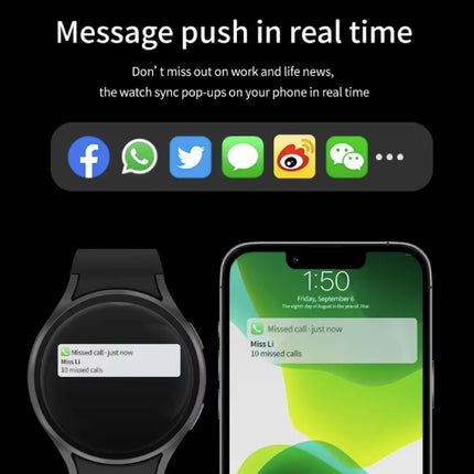 Universe Watch 6 Smartwatch - Staal Bandje - 1,40" Display - Hartslag Zuurstof Sport Tracker Horloge - Zwart