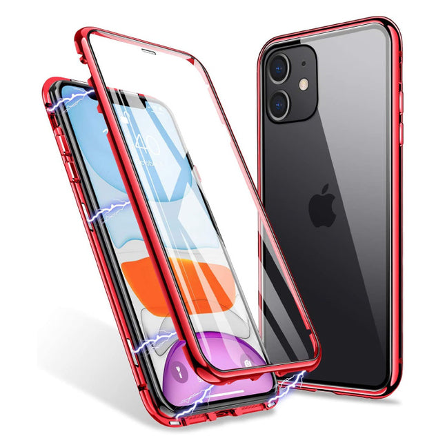 iPhone 11 Magnetisch 360° Hoesje met Tempered Glass - Full Body Cover Hoesje + Screenprotector Rood