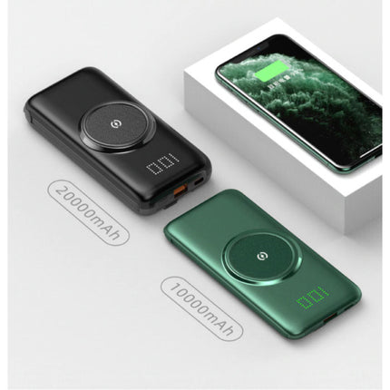 20.000mAh Qi Powerbank - Draadloos Opladen - 4 Types Oplaadkabel - USB LED Display Noodaccu Batterij Oplader Charger Wit