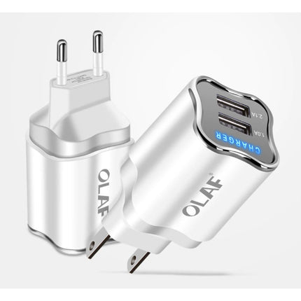 Dual 2x Port USB Stekkerlader - 2.1A Muur Oplader Wallcharger AC Thuislader Adapter Wit