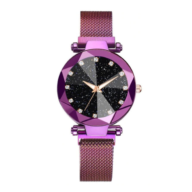 Starry Night Horloge Dames - Luxe Anoloog Kwarts Uurwerk voor Vrouwen Paars