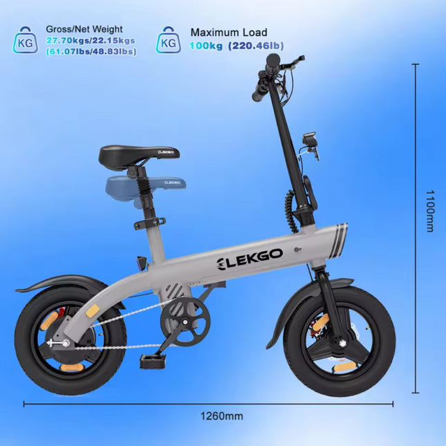 EG01 Urban Elektrische Fiets - 14-inch Wielen - Opvouwbare Smart E-Bike - Zwart