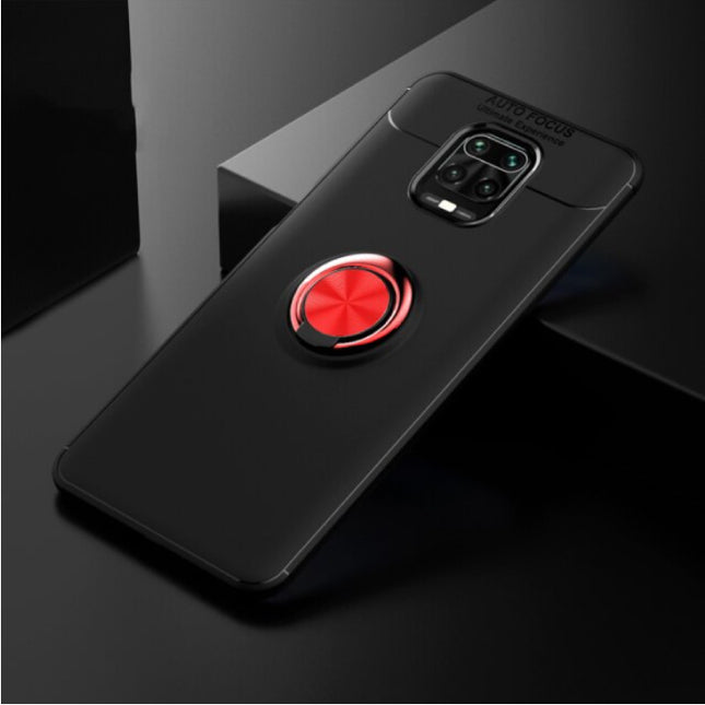 Xiaomi Mi 9T Hoesje met Metalen Ring  - Auto Focus Shockproof Case Cover Cas TPU Zwart-Rood + Kickstand