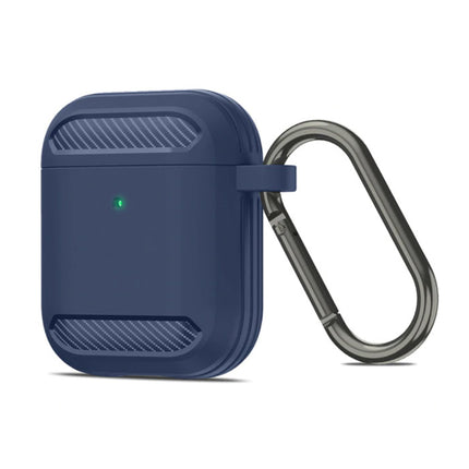 Shockproof Hoesje voor AirPods 1 / 2 met Karabijnhaak - AirPod Case Cover Skin - Blauw