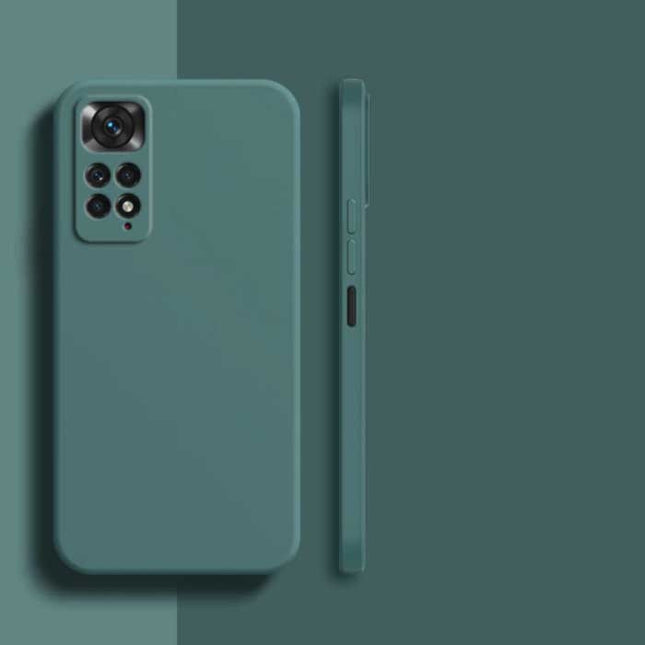 Xiaomi Redmi Note 11 Square Silicone Hoesje - Zachte Matte Case Liquid Cover Donkergroen