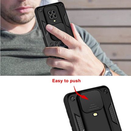 Xiaomi Redmi Note 9 - Armor Hoesje met Kickstand en Camera Slide - Magnetische Pop Grip Cover Case Blauw