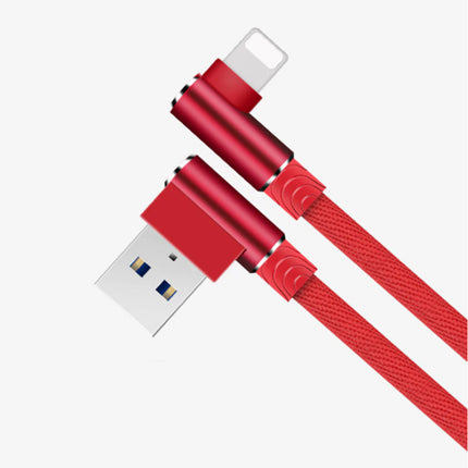 iPhone Lightning Oplaadkabel 90° - 1 Meter - Gevlochten Nylon Oplader Data Kabel Android Rood