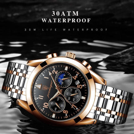 Roestvrij Staal Horloge voor Heren - Lichtgevend Luxe Uurwerk Waterdicht Kwarts Zilver Zwart Leren Bandje 