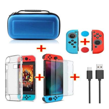 6 in 1 Kit voor Nintendo Switch - NS Opbergtas / Hoesje / Screenprotector / Kabel / Button Caps Blauw