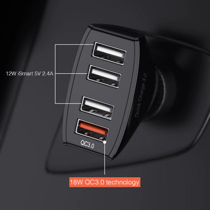 Qualcomm Quick Charge 3.0 Quad Port Autolader/Carcharger - Zwart