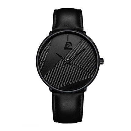 Minimalistisch Horloge voor Heren - Modieus Ultradun Zakelijk Kwarts Uurwerk Zwart Leren Bandje