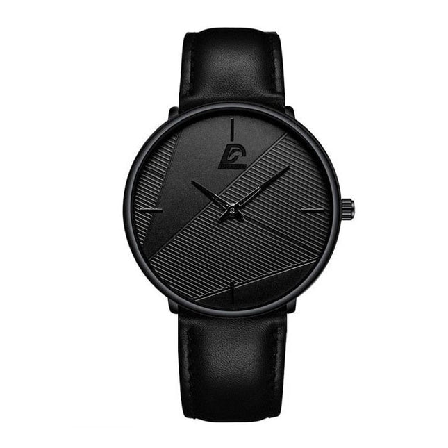 Minimalistisch Horloge voor Heren - Modieus Ultradun Zakelijk Kwarts Uurwerk Zwart Leren Bandje