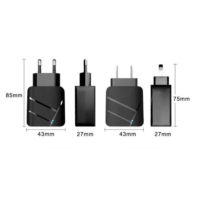 28W Stekkerlader - Dual Port Quick Charge 3.0 / 2.1A - USB Fast Charge Oplader Muur Wallcharger AC Thuislader Adapter Zwart