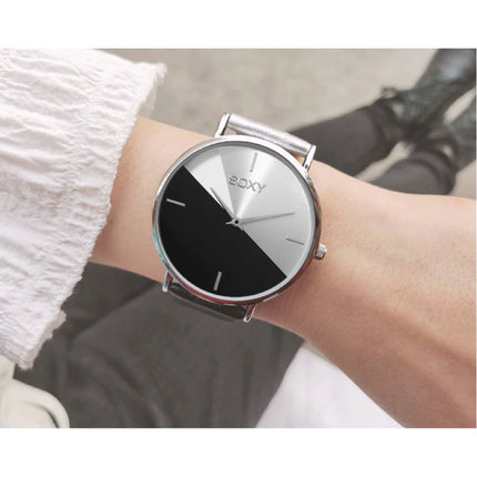 Minimalist Horloge voor Dames - Leren bandje - Anoloog Kwarts Uurwerk voor Vrouwen Zwart