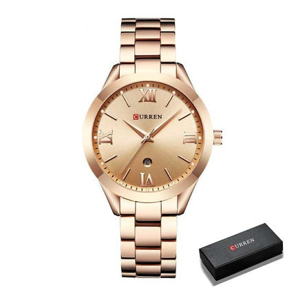 Gouden Luxe Horloge voor Dames - Roestvrij Staal Armband 3 ATM Kwarts Polshorloge Goud