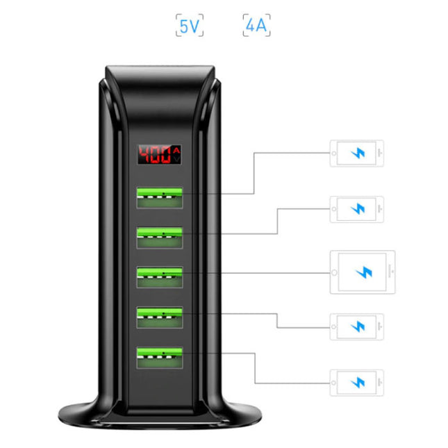 5-Port USB Laadstation LED Display Muur Oplader Thuislader Stekkerlader Adapter