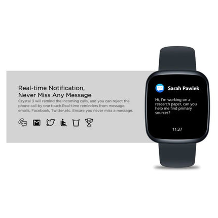 Crystal 3 Smartwatch Smartband Smartphone Fitness Sport Activity Tracker Horloge IPS iOS Android iPhone Samsung Huawei Zwart