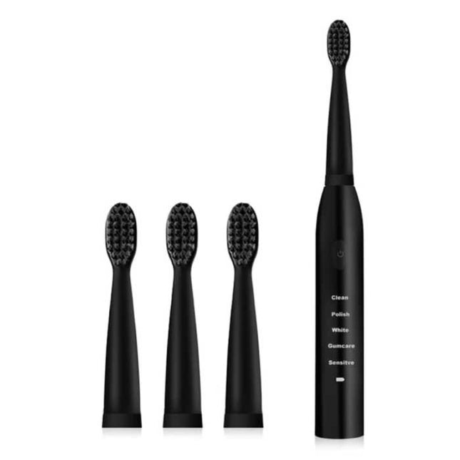 Elektrische Tandenborstel Set - 4 Opzetborstels - Waterdicht Sonisch USB Opladen Zwart