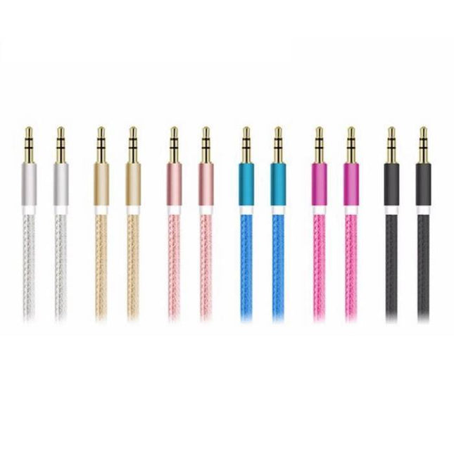 AUX Gevlochten Nylon Aluminium Audio Kabel 1 Meter Extra Sterk 3.5mm Jack Roze