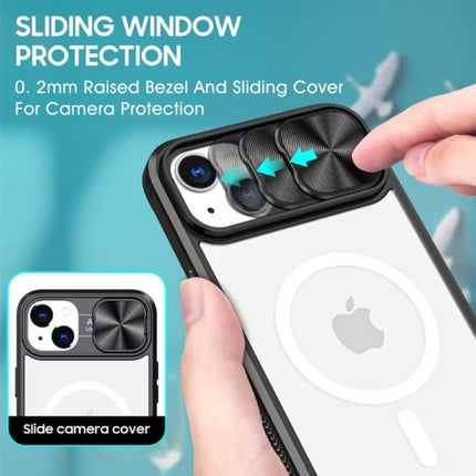 Draadloos Opladen Hoesje voor iPhone 14 Pro - met Camera Slide  -  Bumper Cover voor Magsafe - Blauw Roze