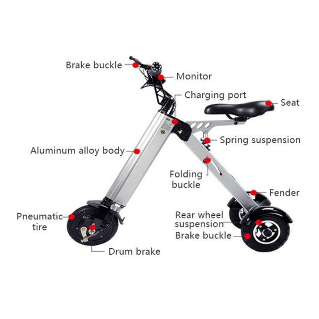 Ultralichte Elektrische Vouwbare Smart e Scooter 250W - 8 inch - 3 wielen - Zilver Grijs