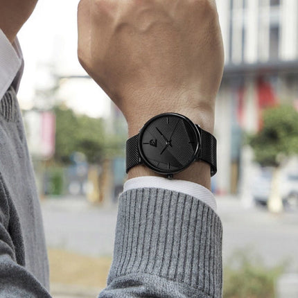Minimalistisch Horloge voor Heren - Modieus Ultradun Zakelijk Kwarts Uurwerk Zwart Mesh Bandje