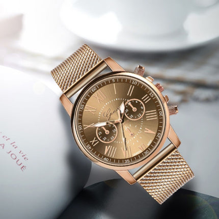 Luxe Horloge voor Dames - Modieus Kwarts Uurwerk Mesh Bandje Goud