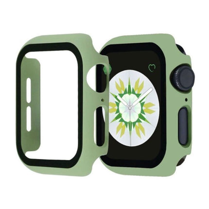 Full Cover voor iWatch Series 44mm - Hoesje en Screen Protector - Tempered Glass Hard Case TPU Lichtgroen
