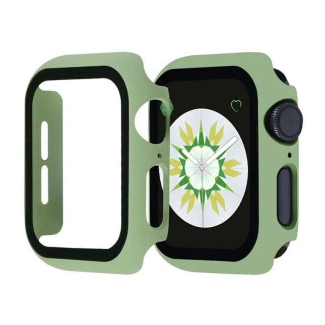 Full Cover voor iWatch Series 44mm - Hoesje en Screen Protector - Tempered Glass Hard Case TPU Lichtgroen