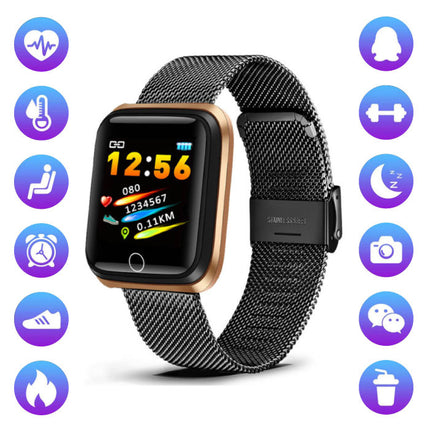 Fashion Sports Smartwatch Fitness Sport Activity Tracker Smartphone Horloge iOS Android iPhone Samsung Huawei Zwart Metaal