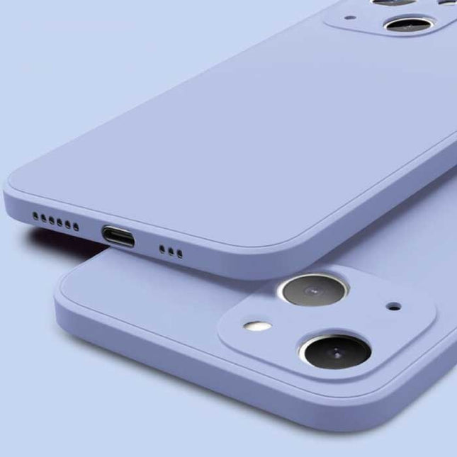 iPhone 14 Plus Square Silicone Hoesje - Zachte Matte Case Liquid Cover Lichtblauw