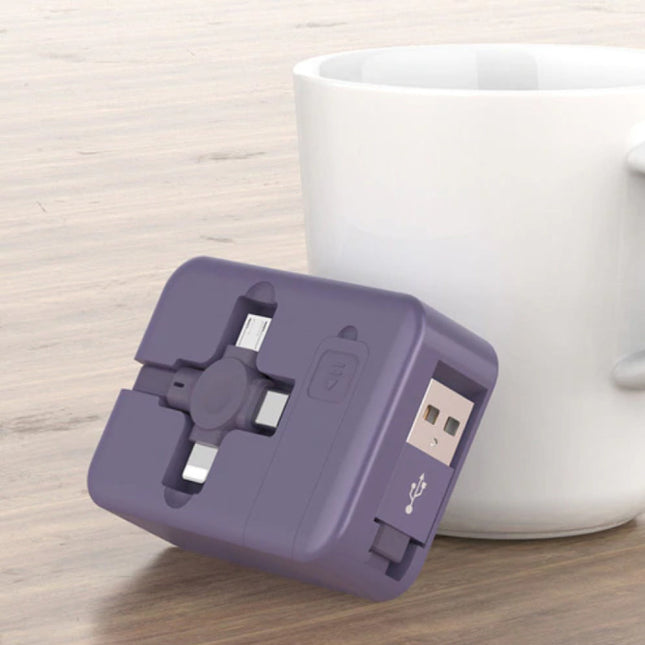 3 in 1 Intrekbare Oplaadkabel - iPhone Lightning / USB-C / Micro-USB - 1 Meter Oplader Data Kabel Paars