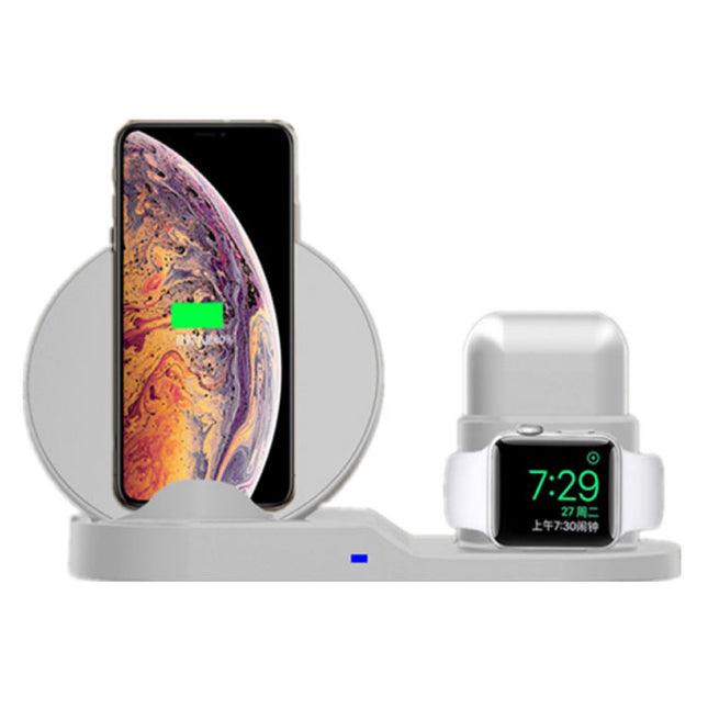 3 in 1 Draadloze Oplader voor Apple iPhone / iWatch / AirPods -  Oplaadstation Charging Dock 18W Wireless Pad Wit